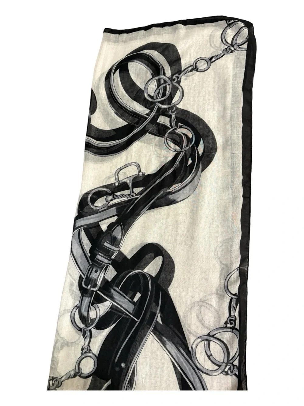Huge 62”x70” Black & White Equestrian Motif Print Scarf - Women's Accessory